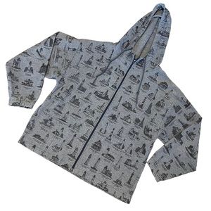 Vintage 90s Art Unlimited Cotton Hoodie of Lighthouses Unique zip front large